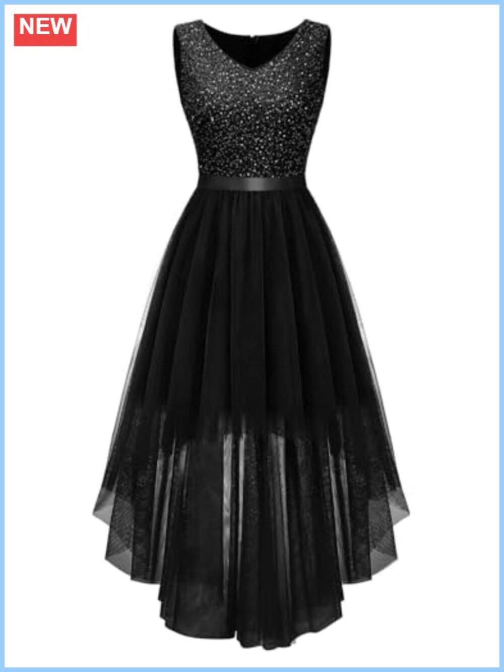 Sequin High Low Prom Dress V Neck Sleeveless A Line Formal Cocktail Party